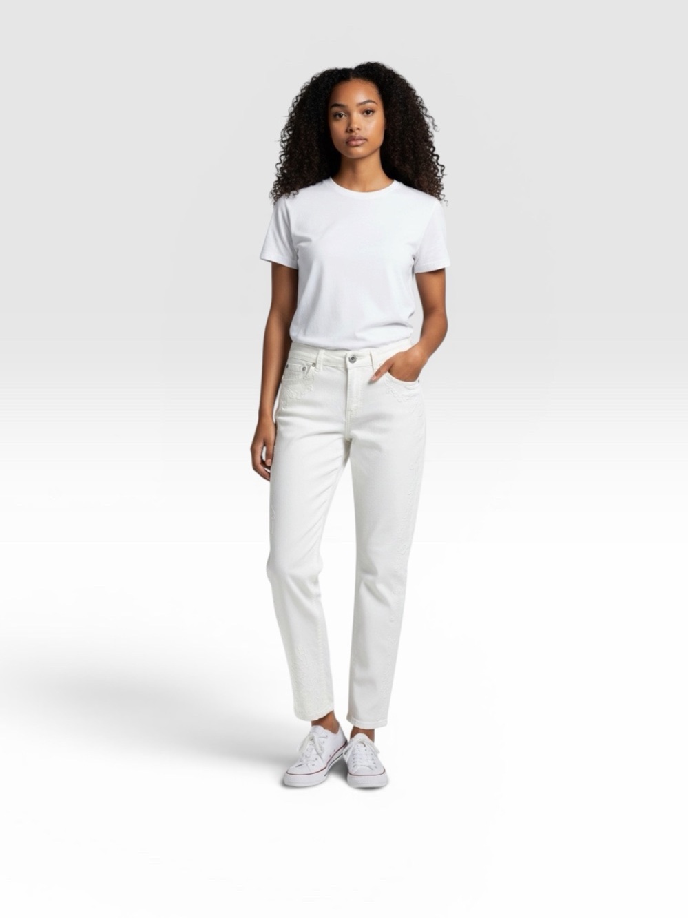 Reba•Western Straight Leg Embroidered White Jeans